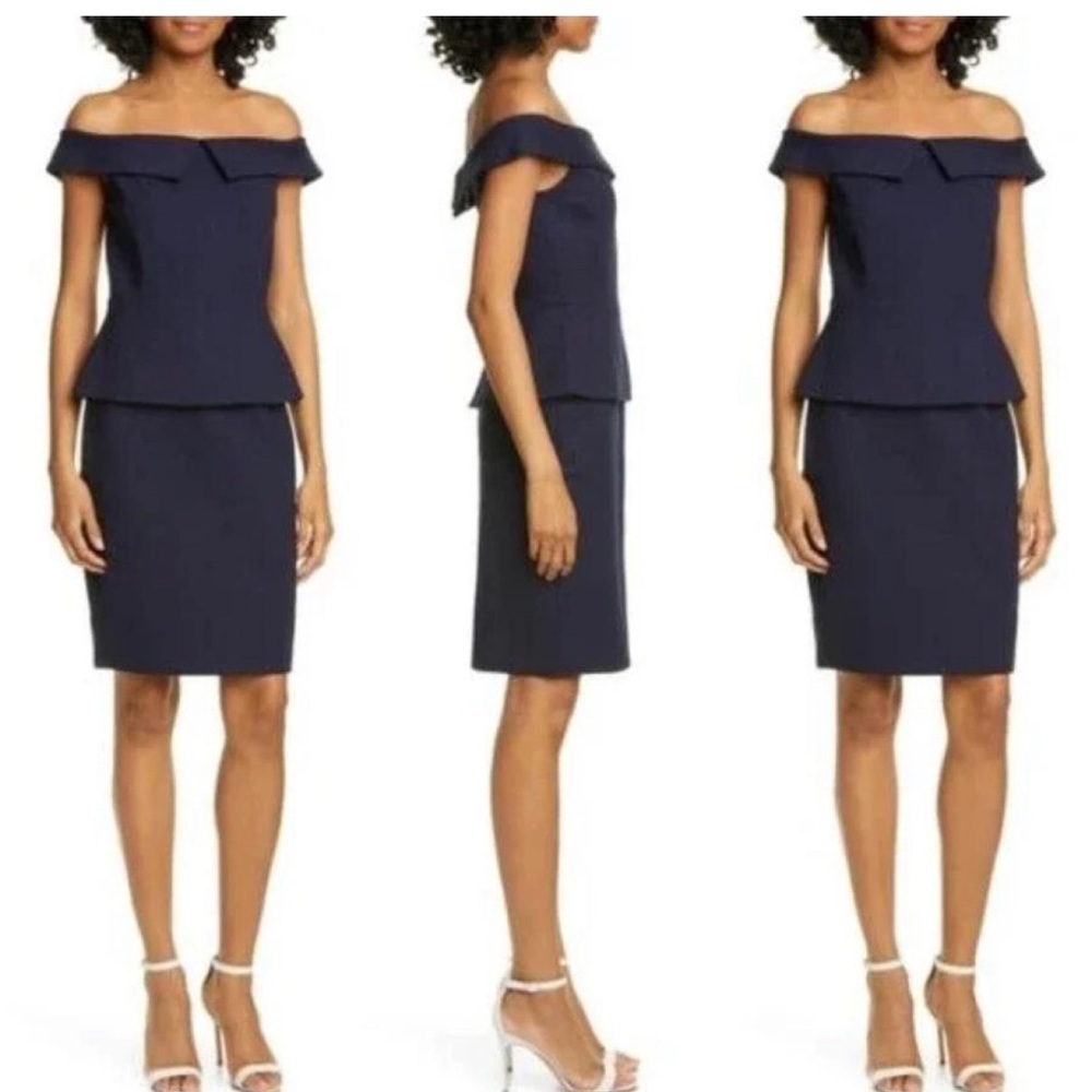 Ted Baker Bardot Fold Peplum dress Navy US10 EUC casual cocktail party evening